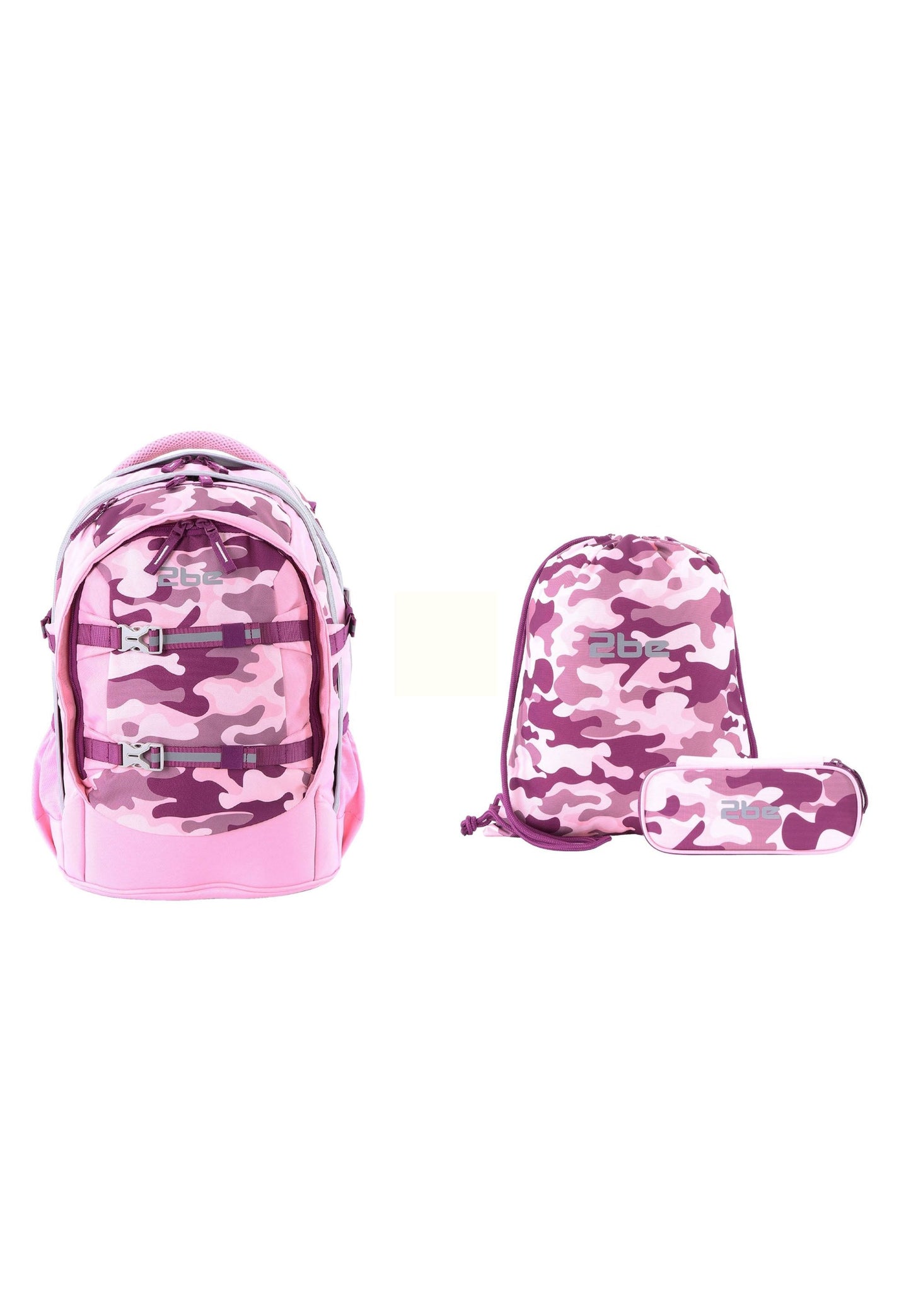 2be 15 Zoll Laptop-Rucksack/Schulrucksack mit String-Tasche und Federmäpchen Rosa Burgunder