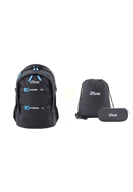 2be 15 Zoll Laptop-Rucksack/Schulrucksack mit String-Tasche und Federmäpchen Schwarz