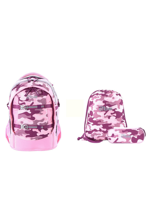 2be 15 Zoll Laptop-Rucksack/Schulrucksack mit String-Tasche und Federmäpchen Rosa Burgunder