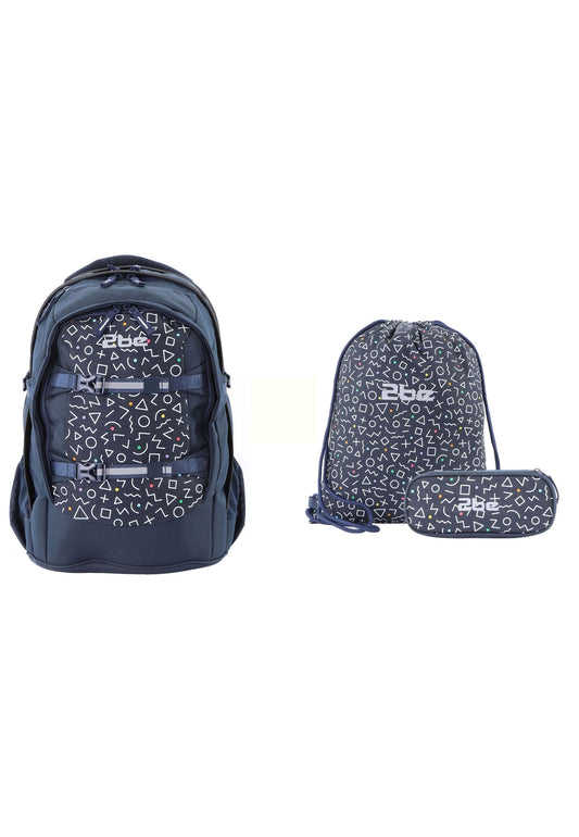 2be 15 Zoll Laptop-Rucksack/Schulrucksack mit String-Tasche und Federmäpchen Marineblau
