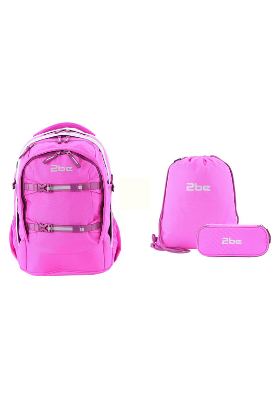 2be 15 Zoll Laptop-Rucksack/Schulrucksack mit String-Tasche und Federmäpchen Fuchsia