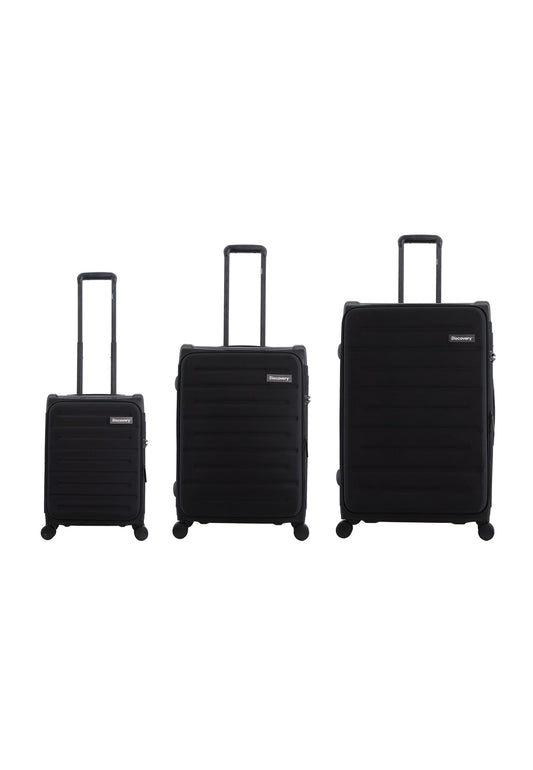 Discovery - Motion | 3-teiliges Weichgepäck-Set / Trolley-Set / Kofferset - Schwarz